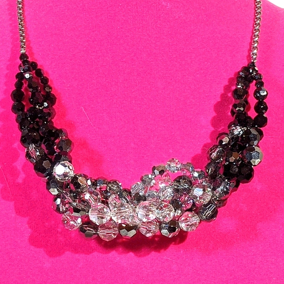 Swarovski statement necklace. White/silver/black